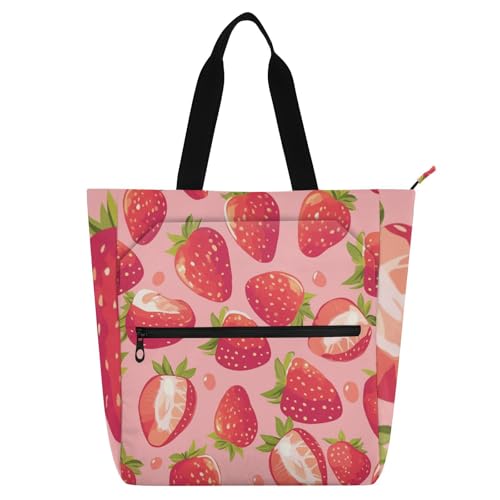 sanluoli Pfirsichrote Erdbeeren, niedliche Buch-Tragetasche für Jungen, Mädchen, Frauen, Gothic, wasserabweisend, Bibliotheksbuch, Tragetasche, Schultertasche mit Taschen für Schule, Einkaufen, Strand sanluoli Pfirsichrote Erdbeeren, niedliche Buch-Tragetasche für Jungen, Mädchen, Frauen, Gothic, wasserabweisend, Bibliotheksbuch, Tragetasche, Schultertasche mit Taschen für Schule, Einkaufen, Strand von sanluoli