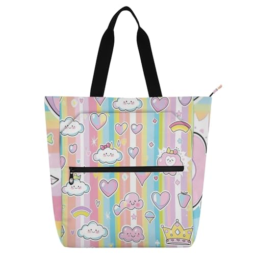 sanluoli Prinzessinnenkleid, Krone, Cartoon-Kinder-Tragetasche für Jungen, Mädchen, Frauen, Gothic, stabile Schul-Schultertasche mit Reißverschlusstaschen, für College, Shopping, Strand, Regenbogen sanluoli Prinzessinnenkleid, Krone, Cartoon-Kinder-Tragetasche für Jungen, Mädchen, Frauen, Gothic, stabile Schul-Schultertasche mit Reißverschlusstaschen, für College, Shopping, Strand, Regenbogen von sanluoli