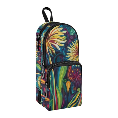 sanluoli Pusteblumen-Federmäppchen, psychedelisch, bunt, Nylon, 3 Fächer, großes Federmäppchen, Mehrzweck- und ästhetisches Federmäppchen, Schreibwaren-Organizer für Kinder, College, 1600 ml von sanluoli