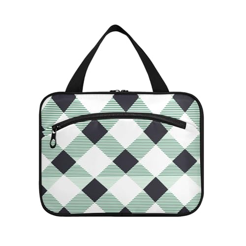 sanluoli Reise-Kulturbeutel für Damen, Büffelkariert, zum Aufhängen, mit Haken, niedliche Designer-Taschen für Herren, für Reiseutensilien, Camping, Esuche Para Guardar Maquillaje, Schwarz-grünes von sanluoli
