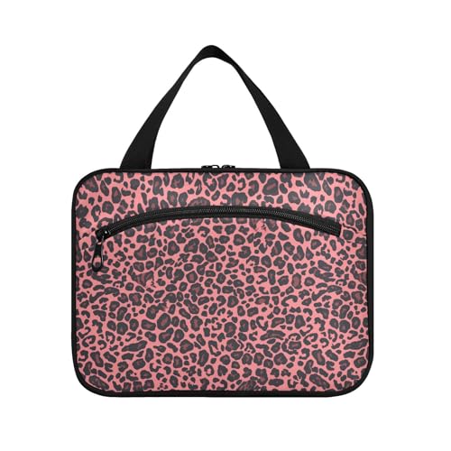 sanluoli Reise-Kulturbeutel mit Haken, Leopardenmuster, Schwarz / Rosa, Designer-Essentials, Kulturbeutel für Reisen, Zubehör für Damen, Fitnessstudio, Bolso de Para Mujer, Leopardenmuster, Schwarz von sanluoli