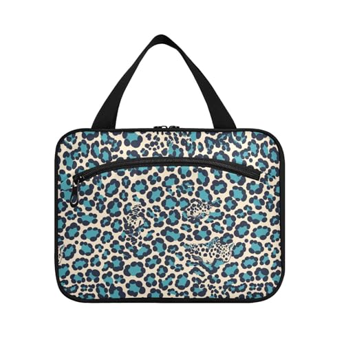 sanluoli Reise-Set mit Leopardenmuster, zum Aufhängen, für Damen, mit Haken, Designer-Kosmetiktasche für Reisezubehör, Rucksackreisen, Blaugrün, Bolsa de Maquillaje Para Mujer, Leopardenmuster von sanluoli