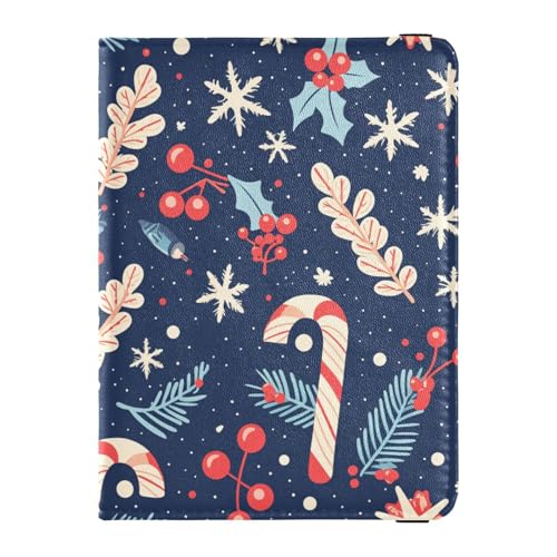 sanluoli Reisepasshülle aus Leder, Motiv: Merry Christmas, Zuckerstange, Ausweis, Impfkarte, Geldbörse, leicht von sanluoli