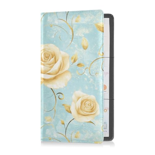 sanluoli Roses Golden Leaves Pastell Retro Leder Auto Registrierung Versicherung & Ausweishalter Handschuhfach Organizer für Dokumente, Karten, Führerschein von sanluoli