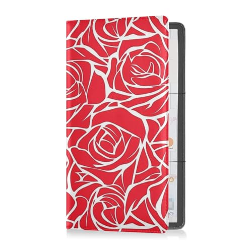 sanluoli Rote Rose Blumen Linie Zeichnung Leder Registrierungs- und Versicherungskartenhalter Automobil-Brieftasche Organizer für Dokumente, Karten, Führerschein von sanluoli