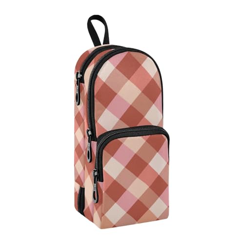 sanluoli Rotgoldenes Gingham-Muster, Nylon, 3 Fächer, großes Federmäppchen, Mehrzweck- und ästhetisches Federmäppchen für Teenager, Schreibwaren für Mädchen, Mittelschule, 1600 ml von sanluoli
