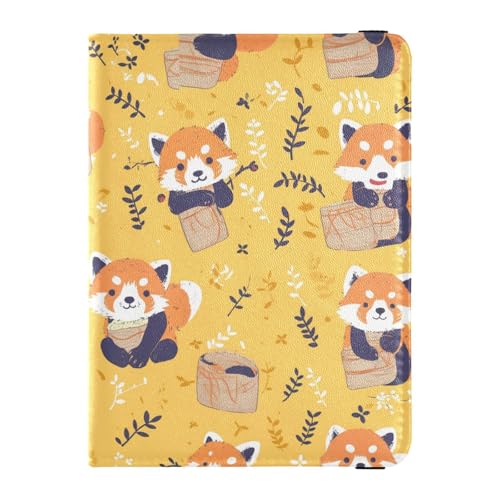 sanluoli Safari Cute Lesser Panda Gelb Leder Reisepass und Impfpass Brieftasche Combo Wallet Combo Cute Passport Book Waterproof von sanluoli