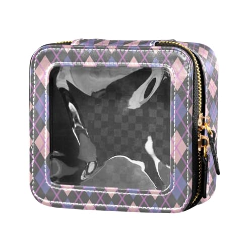 sanluoli Schminktasche Transparent Lila Lila Streifen Winter Rautenmuster Mini Makeup Container Damen Winter Argyle Lila Peach Linien, 1 Größe, Winter Argyle Lila Pfirsichlinien, 1 size von sanluoli