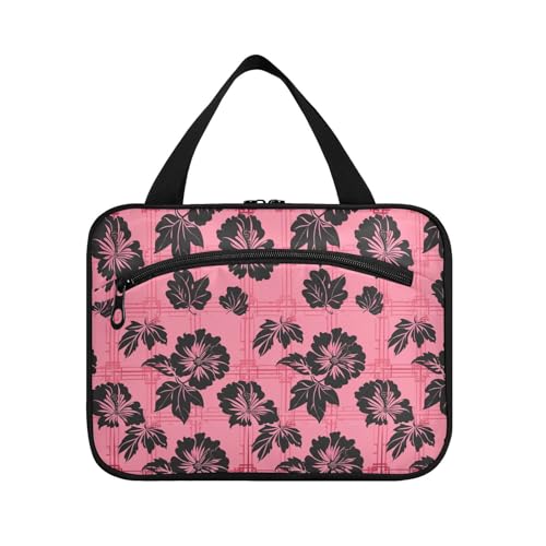 sanluoli Schwarze Blumen auf Rouge-Hintergrund, hängende Reise-Kulturbeutel für Frauen mit Haken, kompakte Designer-Tasche für Toilettenartikel für Reisen, ein Muss für Kreuzfahrten, Bolso Viajero von sanluoli