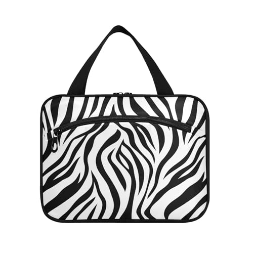 sanluoli Schwarze weiße Streifen hängende Kosmetiktasche für Damen mit Haken, Designer-Multifunktions-Rasiertasche für Männer für Reisen, Make-up, Rucksackreisen, Cartera para maquillaje von sanluoli