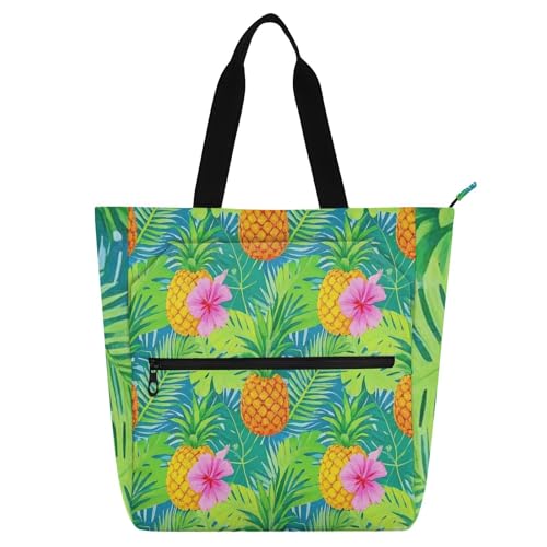 sanluoli Sommer-Ananas-Palmblatt-grüne Buchtasche, Kunst-Tragetasche für Jungen, Mädchen, Erwachsene, Gothic, große Schul-Schultertasche mit Reißverschlusstaschen, für Schule, Einkaufen, Reisen sanluoli Sommer-Ananas-Palmblatt-grüne Buchtasche, Kunst-Tragetasche für Jungen, Mädchen, Erwachsene, Gothic, große Schul-Schultertasche mit Reißverschlusstaschen, für Schule, Einkaufen, Reisen von sanluoli