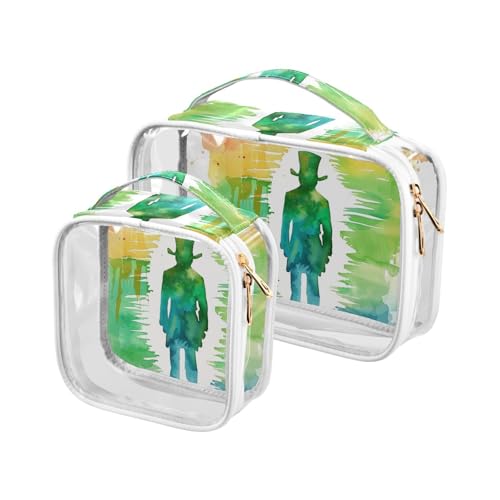 sanluoli St.Patrick Kulturbeutel für Damen, transparent, TSA-zugelassen, wiederverwendbar, für Reisen, Flughafen, Fluggesellschaften, St.Patrick schwarzer Hut, 2 Stück, St.Patrick schwarzer Hut für von sanluoli