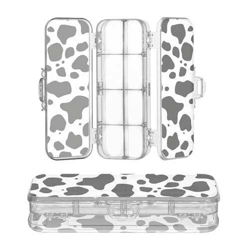 sanluoli Stiftebox aus Kunststoff mit schwarz-weißem Kuh-Leopardenmuster, transparent, 2-lagig, für Schreibwaren, mit Schnappverschluss von sanluoli