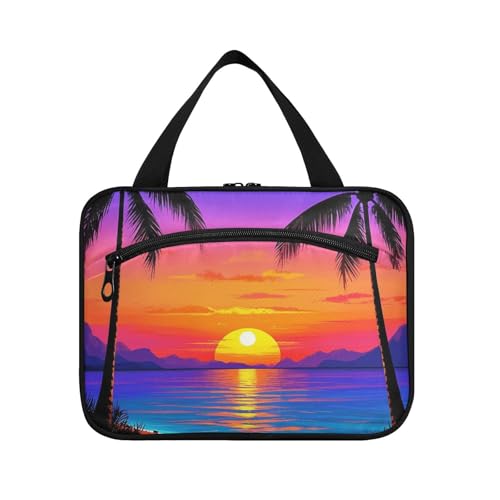 sanluoli Sunset Coconut Beach Summer Hanging Travel Kulturbeutel für Herren mit Haken, Designer wasserdichte Kosmetiktaschen für Papa Camping Bolsa Para Maquillaje, Sunset Coconut Beach Sommer von sanluoli