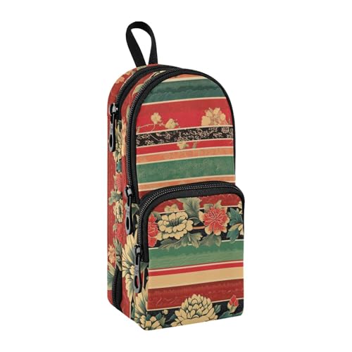 sanluoli Traditionelles chinesisches dekoratives Bordürenmuster, Nylon, 3 Fächer, Jungen, Federmäppchen, Mehrzweck- und ästhetisches Reißverschluss-Federmäppchen, Schule, Schreibwaren für Erwachsene von sanluoli