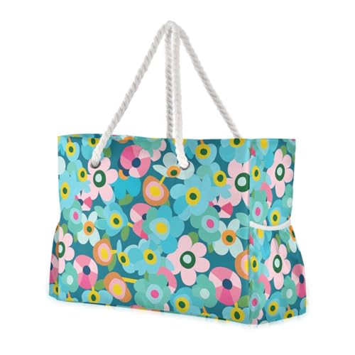 sanluoli Tragbare Damen-Tragetasche mit bunten Blumen, Cartoon, mit Seitentaschen, tragbar, ideal für Reisen, Pool, Schwimmen, Strand, Urlaub sanluoli Tragbare Damen-Tragetasche mit bunten Blumen, Cartoon, mit Seitentaschen, tragbar, ideal für Reisen, Pool, Schwimmen, Strand, Urlaub von sanluoli