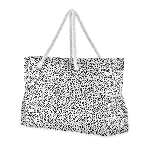 sanluoli Tragetasche für Damen, Leopardenmuster, weißer Hintergrund, großes Fassungsvermögen, mit Seitentaschen, Wochenendtasche, perfekt für Reisen, Pool, Schwimmen, Strand, Urlaub von sanluoli
