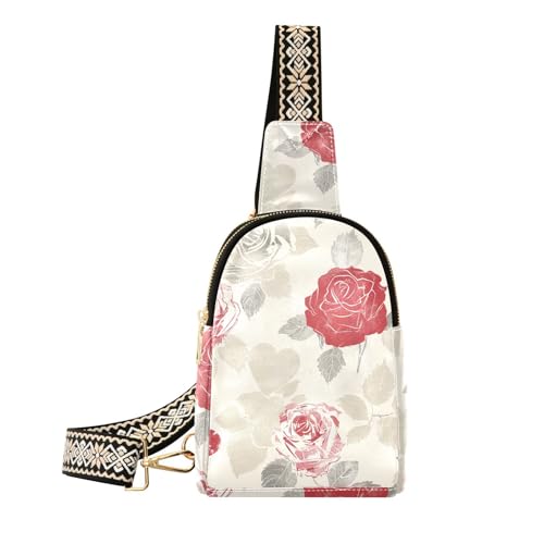 sanluoli Trendige Tasche für Herren, Motiv: Rosen und Herzen, Beige / Rot, Mehrzweck-Tragerucksack für Tagesrucksack von sanluoli