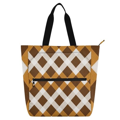 sanluoli Trendige braune, karierte Rhombus-karierte Kinder-Tragetasche für Kinder und Erwachsene, Gothic, wasserdicht, Bibliotheks-Umhängetasche, Handtasche mit Reißverschluss, für Schule, Einkaufen sanluoli Trendige braune, karierte Rhombus-karierte Kinder-Tragetasche für Kinder und Erwachsene, Gothic, wasserdicht, Bibliotheks-Umhängetasche, Handtasche mit Reißverschluss, für Schule, Einkaufen von sanluoli