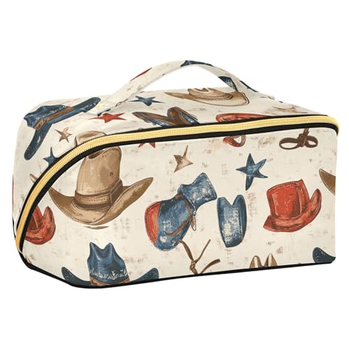 sanluoli Vintage Beige Western Cowboy Make-up-Tasche mit Trennwänden, tragbare Make-up-Tasche für Damen, vertikal, freistehend sanluoli Vintage Beige Western Cowboy Make-up-Tasche mit Trennwänden, tragbare Make-up-Tasche für Damen, vertikal, freistehend von sanluoli