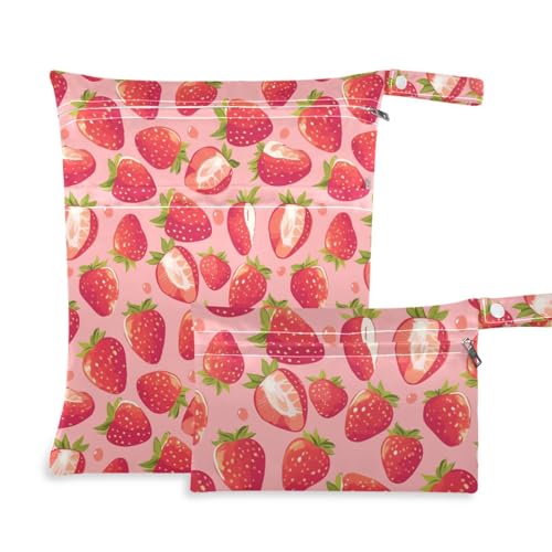 sanluoli Waschbare Nasstasche, 2 Stück, Wickeltasche mit Griffen für Yoga, Pool (Pfirsichrote Erdbeeren) von sanluoli
