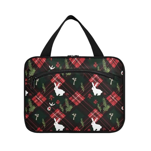 sanluoli Weihnachts-Reiseetui für Toilettenartikel mit Haken, niedliche Designer-Make-up-Tasche für wichtige Dinge für Frauen, Rucksackreisen, Rot / Schwarz, Weihnachtliche rote schwarze Hasen von sanluoli