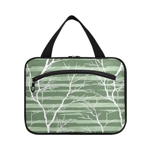 sanluoli Weiße Baumzweige grüne Streifen hängende Reise-Make-up-Tasche für Frauen mit Haken, tragbare Designer-Make-up-Tasche zum Aufhängen für Kreuzfahrt, Reisen, Rucksackreisen, Maletín para von sanluoli