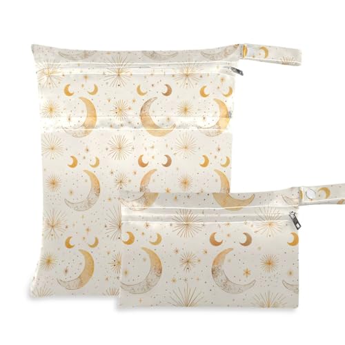 sanluoli Wiederverwendbare nasse Wickeltasche, 2 Stück, Reiseutensilien für Babys mit Griffen zum Baden, Strand (Sternenhimmel, Retro, Boho-Monds) von sanluoli