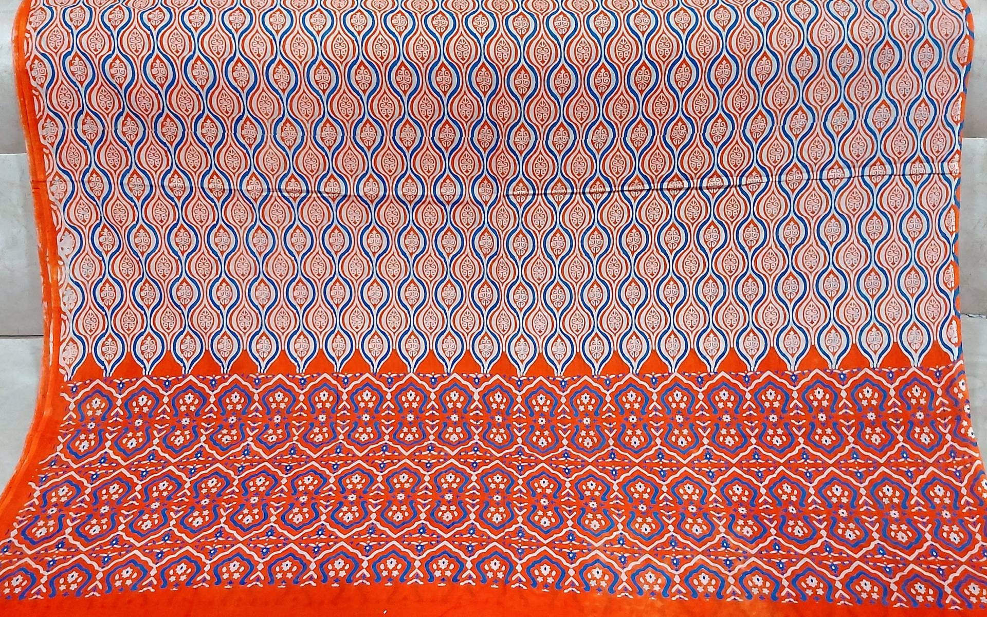 Schal Orange, Baumwolle, Für Frauen, Geometrical, Indien Block Print, Lange Wickeln von sarawgiprinters