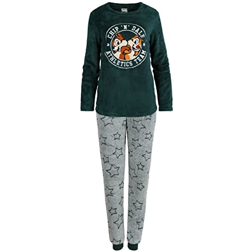 Chip und Dale, RR Brigade Disney Grün Damen Schlafanzug, Fleece-Pyjama, warm, Langarm S von sarcia.eu