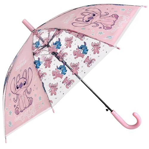 DISNEY Stitch Angel Klappbarer, AUTOMATISCHER Regenschirm, TRANSPARENTER Regenschirm für Mädchen (D) von sarcia.eu