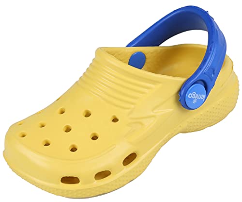 Gelb-blaue Clogs Gartenclogs Badeschuhe Badelatschen Gartenschuhe für Kinder superleicht bequem mit Lüftungsöffnungen LEMIGO 25 EU / 8 UK von sarcia.eu