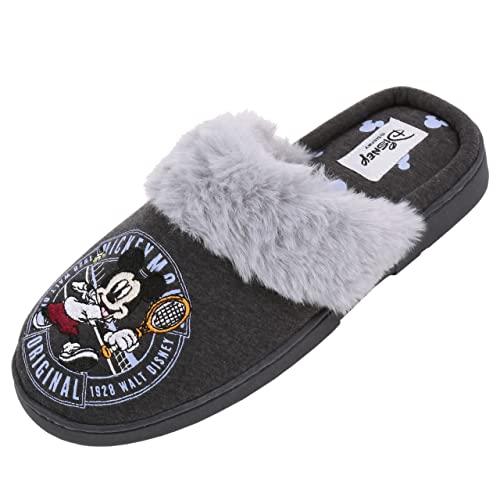 Graue Hausschuhe Latschen Schlappen für Damen mit Pelzstoff rutschfest leicht bequem Mickey Maus DISNEY 38/39 EU 5/6 UK von sarcia.eu