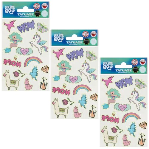 Kinder-Tattoo-SET, ABWASCHBARE, im Dunkeln LEUCHTENDE Tattoos 3 BLÄTTER (B) von sarcia.eu