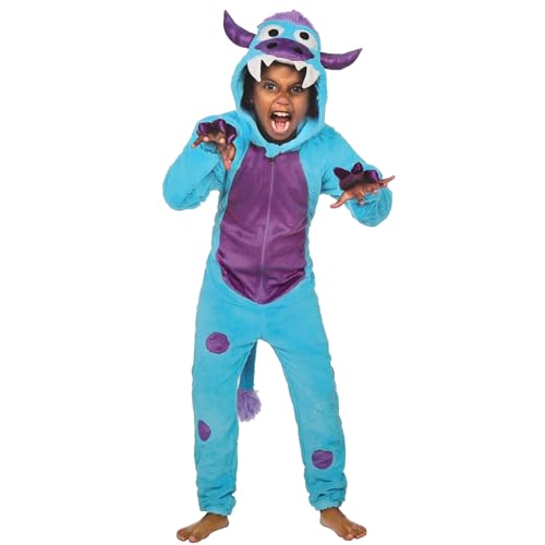 Kleine Monster Polar Fleece Einteiler Pyjama, Kinder Onesie mit Kapuze., blu, 3-4 jaar von sarcia.eu