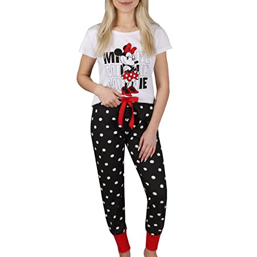 Minnie Mouse Disney Kurzarm-Baumwollpyjama für Damen in Schwarz und Weiß mit Tupfen S von sarcia.eu