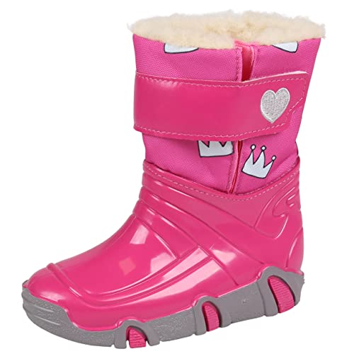 Pinke Schneestiefel Winterstiefel für Mädchen Krone, mit Klettverschluss, warm, bequem ZETPOL 23/24 EU von sarcia.eu