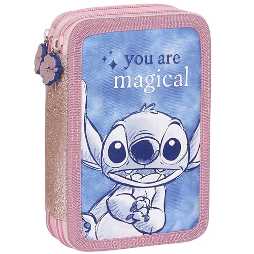 sarcia.eu Disney Stitch Federmäppchen Zwei Fächern Schulmäppchen MIT AUSRÜSTUNG für Mädchen, FÜR Schule - 32 Elemente, 2 Reißverschlüss (Stitch Faltbares) von sarcia.eu