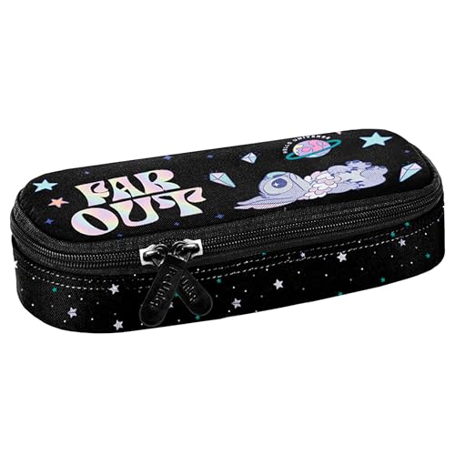 sarcia.eu Disney Stitch Schulmäppchen mit FÄCHER, ovales Etui für Mädchen, Schwarz 5x22x10cm (Stitch Fächern A) von sarcia.eu