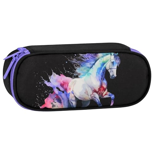 sarcia.eu Federmäppchen, Schulmäppchen MIT FÄCHERN, Beutel für Mädchen, Pferd, Schwarz 5x22x10cm (Pferd Fächern) von sarcia.eu