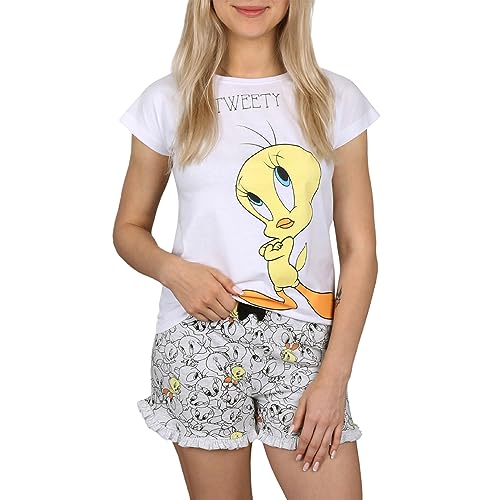 sarcia.eu Looney Tunes Tweety weiß-Grauer Kurzarm-Mädchenpyjama für den Sommer 9 Jahre von sarcia.eu