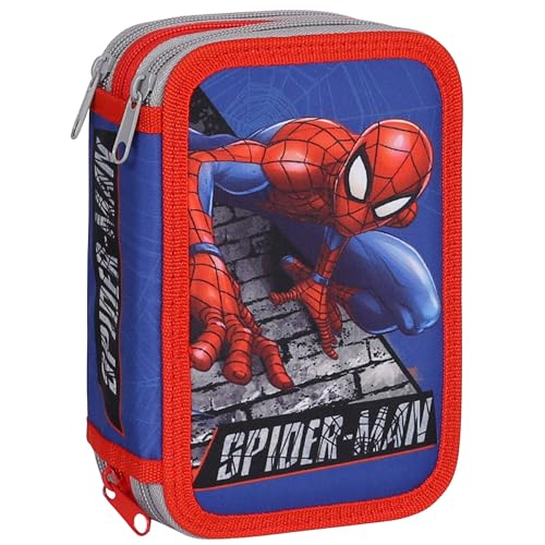 sarcia.eu Marvel Spider Man Schulmäppchen mit DREI Fächern MIT AUSRÜSTUNG für einen Jungen, FÜR Schule - 45 Elemente, 3 Reißverschluss (Spider-Man B) von sarcia.eu