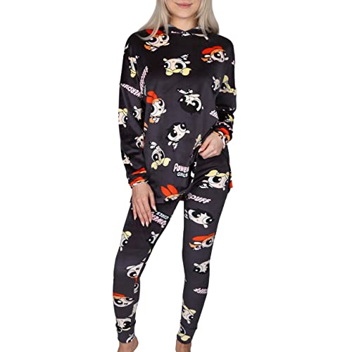 sarcia.eu Powerpuff Damen-Pyjama in Graphit, Lange Ärmel, warm, mit Kapuze L von sarcia.eu