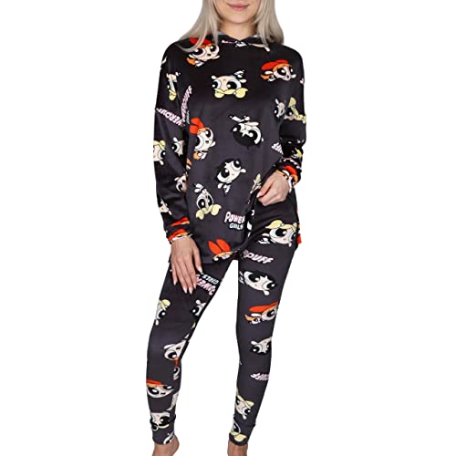 sarcia.eu Powerpuff Damen-Pyjama in Graphit, Lange Ärmel, warm, mit Kapuze S von sarcia.eu