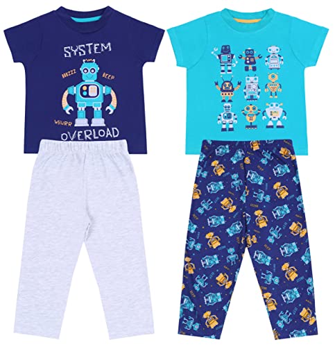 sarcia.eu Pyjama/Schlafanzug für Jungen mit Roboter-Print, dunkelblau-grau, kurzärmelig - 2 Paar 4-5 Jahre von sarcia.eu