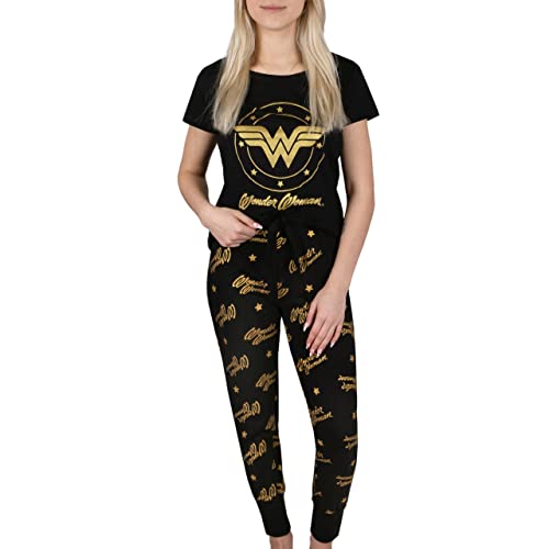 sarcia.eu Wonder Woman Schwarzer Damenpyjama mit kurzen Ärmeln, Baumwolle, Golddruck XL von sarcia.eu