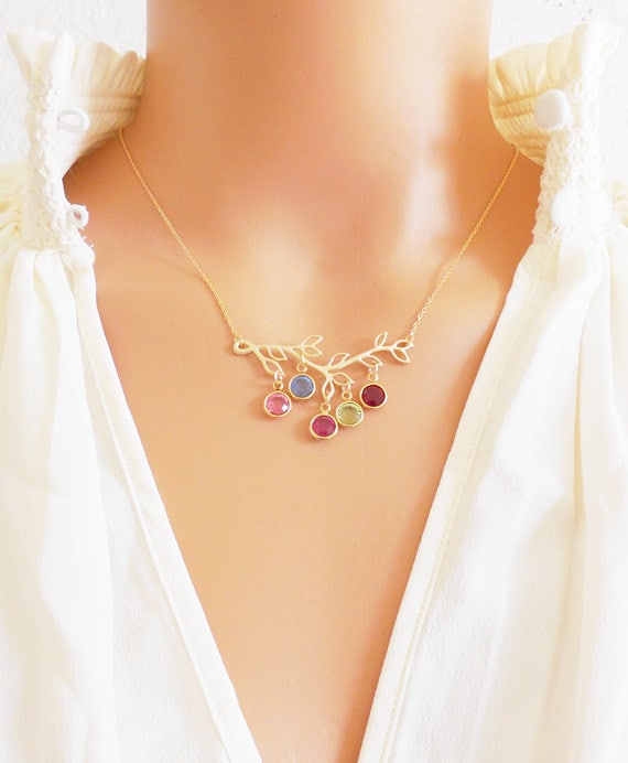 stammbaum Geburtsstein Halskette Personalisierte Gold Filled Kette Baum Neue Mutter Geschenk, Kind Geburtsstein, Weihnachtsgeschenke Für Oma von saruscrafts