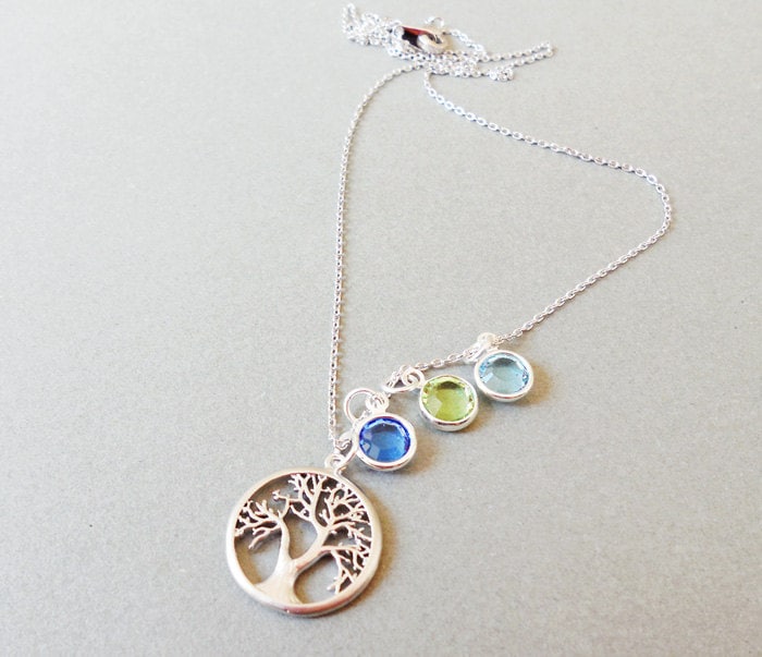 stammbaum Geburtsstein Halskette.sterling Silber Kette. Personalisierter Schmuck Mama Geschenk Großmutter Kind Familie Baum Halskette von saruscrafts