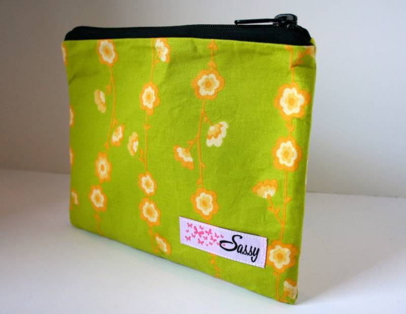 Grün Und Gelb Floral Mittlere Rind Make-Up Tasche, Kosmetiktasche, Gefüttert Make-Up-Tasche von sassygirl