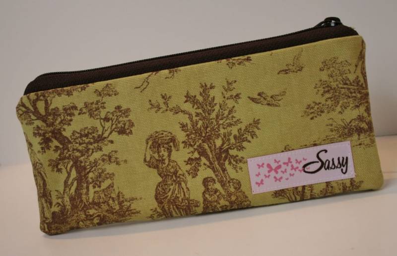 Grüne Toile Stoff Make-Up Tasche, Kleine Größe Kosmetiktasche, Reise Tasche von sassygirl